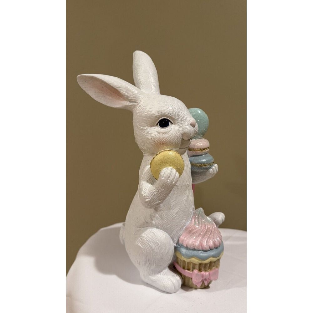SWEET TREATS Easter Bunny With Pastel Macarons & Cupcake Figurine‎